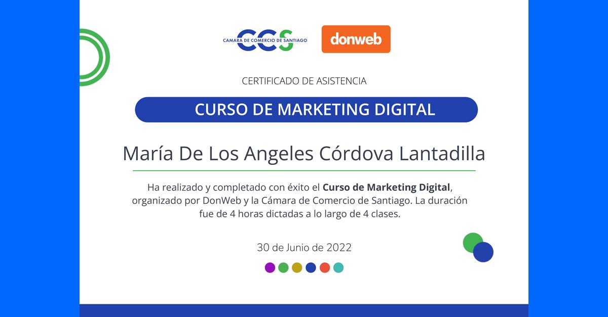 ¡Tengo mi certificado del Curso de Marketing Digital by @donweb!
