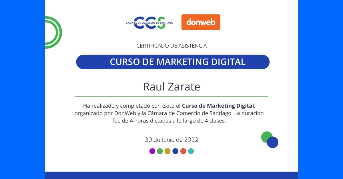 ¡Tengo mi certificado del Curso de Marketing Digital by @donweb!