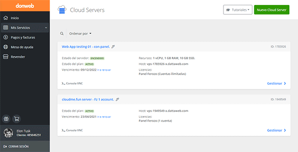 Cloud Servers & Cloud Hosting en Donweb.com