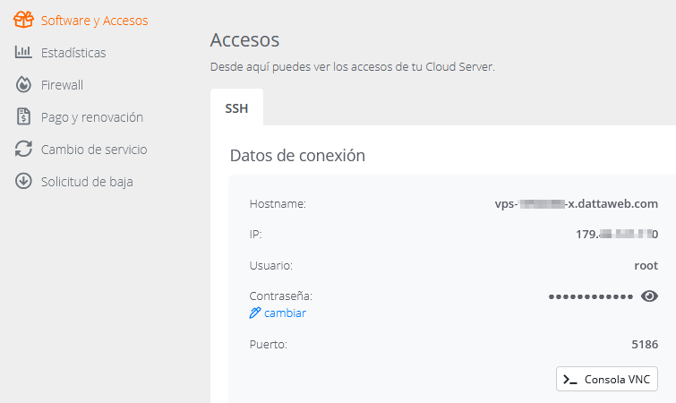 Datos de acceso para la configuración inicial de un servidor con Ubuntu 20.04