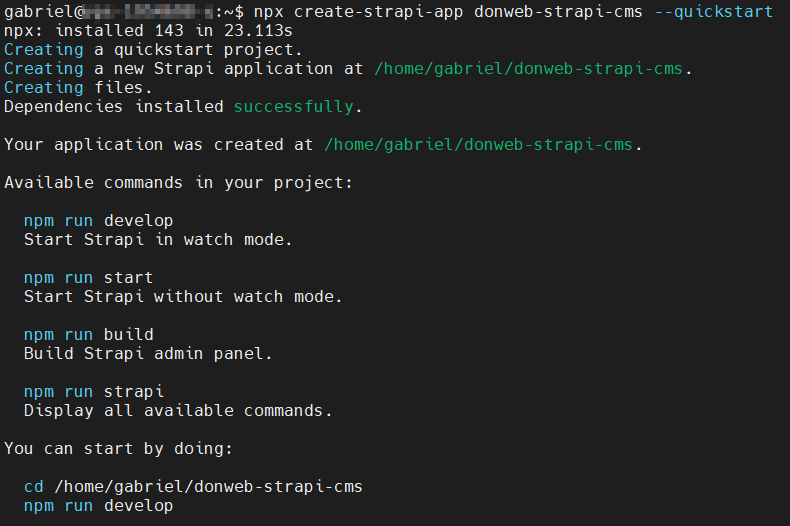 como instalar strapi headless cms en ubuntu 20.04 npm runs