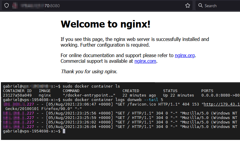 instalar docker y crear un contenedor en ubuntu 20.04 docker logs