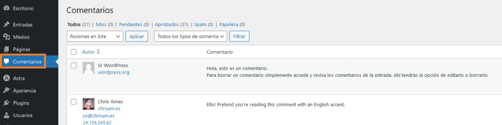 comentarios de wordpress