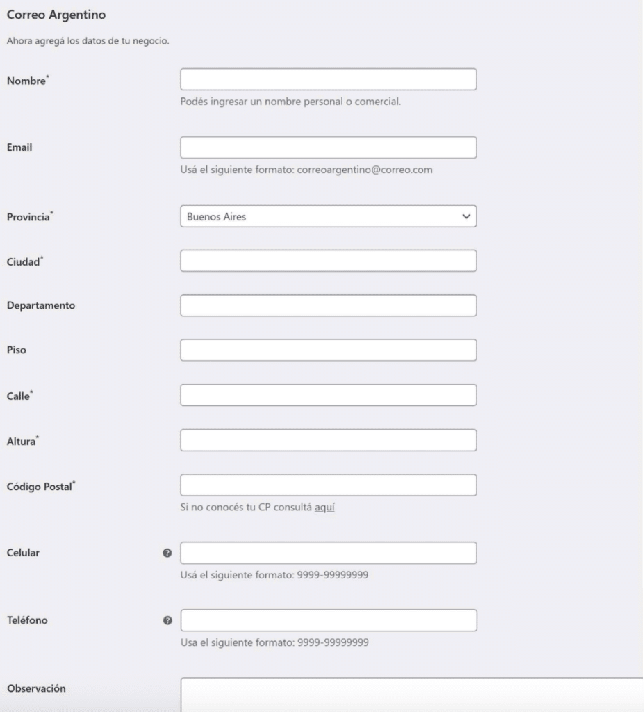 Integrar Correo Argentino en WooCommerce 6