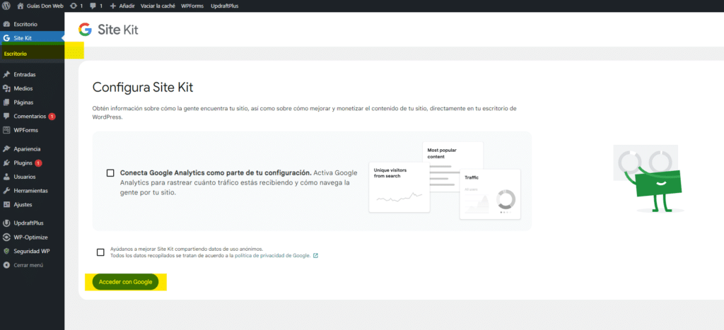 Configurar Google site kit para WordPress-3