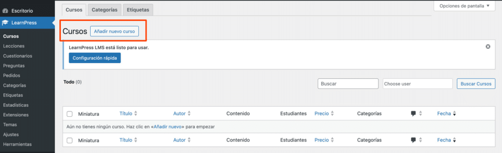 Añadir cursos a WordPress-4